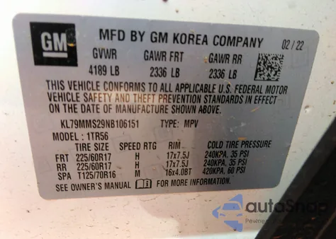 2022 Chevrolet Trailblazer Fwd Ls z USA, uszkodzony, nr VIN KL79MMS29NB106151